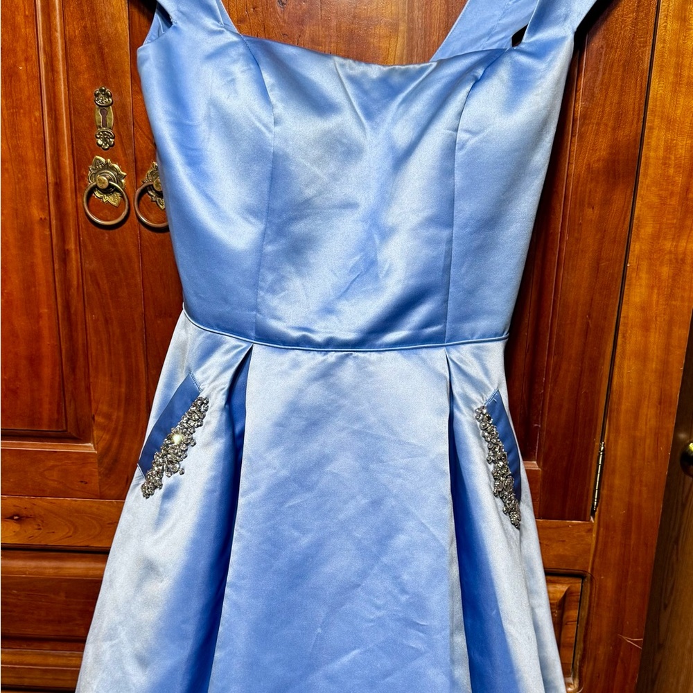 Sherri Hill Blue Formal Dress with Pockets (short)